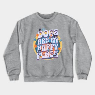 Dogs are my happy place - Dogs & flowers in a retro vintage design Crewneck Sweatshirt